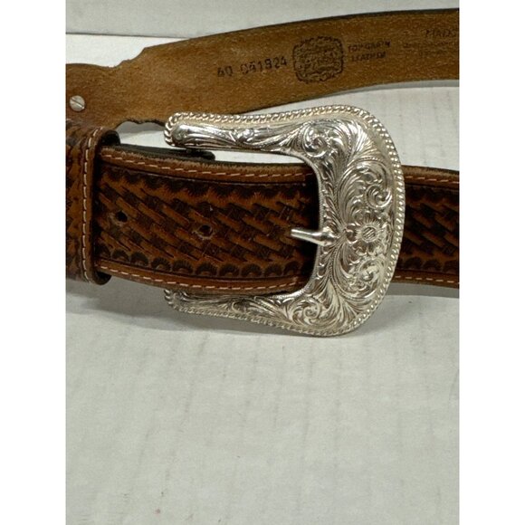 Tony Lama Mens tooled leather filigreed belt size 40 - Picture 2 of 7